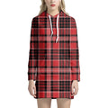 Red Black And White Scottish Plaid Print Pullover Hoodie Dress