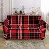 Red Black And White Scottish Plaid Print Loveseat Slipcover