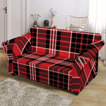 Red Black And White Scottish Plaid Print Loveseat Slipcover