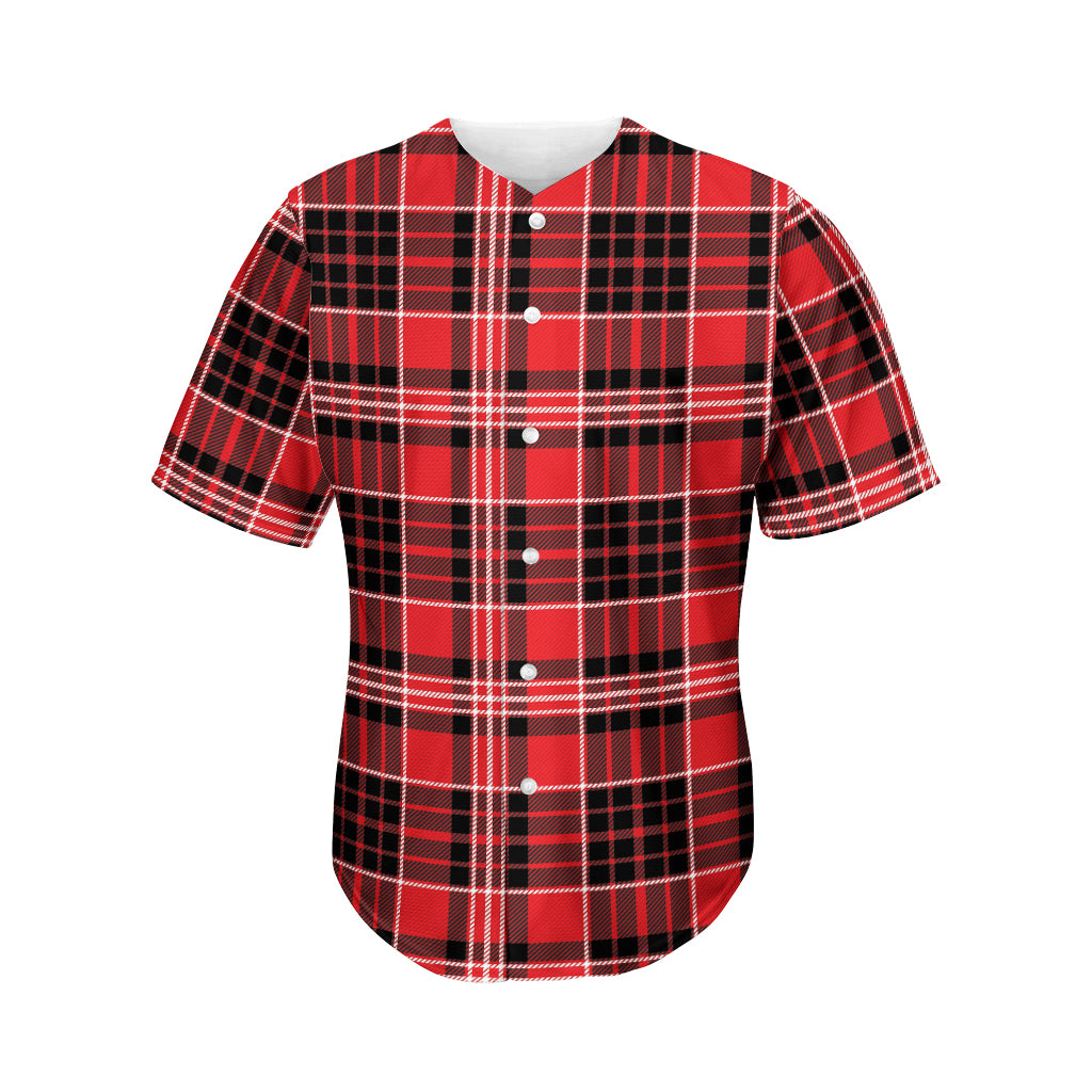 Red Black And White Scottish Plaid Print Men's Baseball Jersey