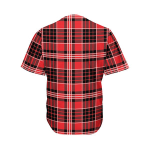 Red Black And White Scottish Plaid Print Men's Baseball Jersey
