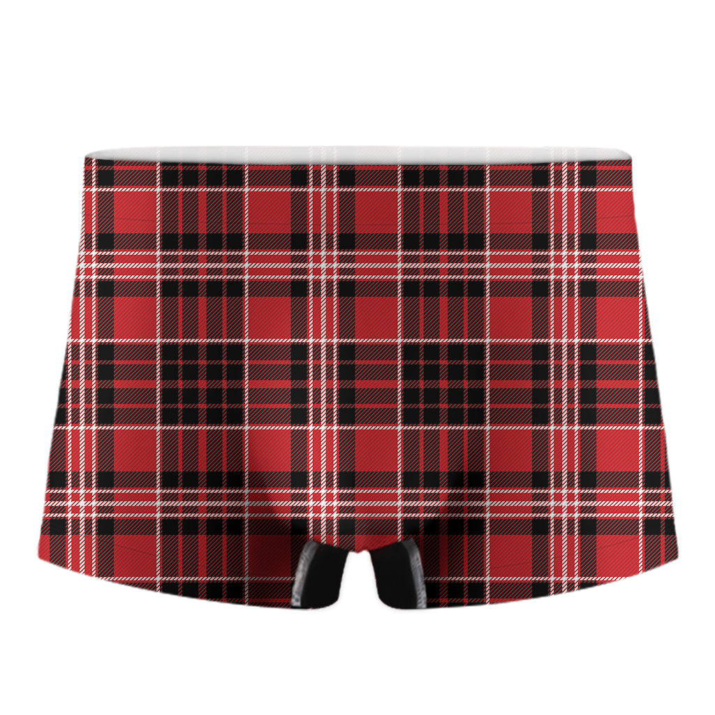 Red Black And White Scottish Plaid Print Men's Boxer Briefs