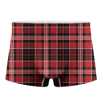 Red Black And White Scottish Plaid Print Men's Boxer Briefs