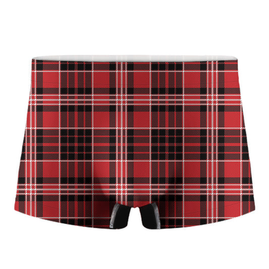 Red Black And White Scottish Plaid Print Men's Boxer Briefs