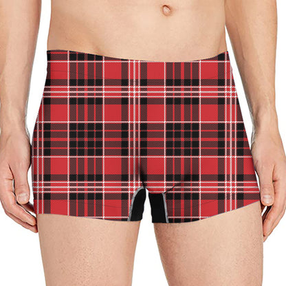 Red Black And White Scottish Plaid Print Men's Boxer Briefs