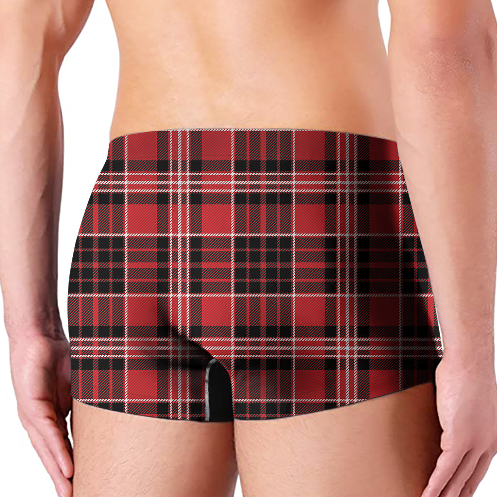 Red Black And White Scottish Plaid Print Men's Boxer Briefs
