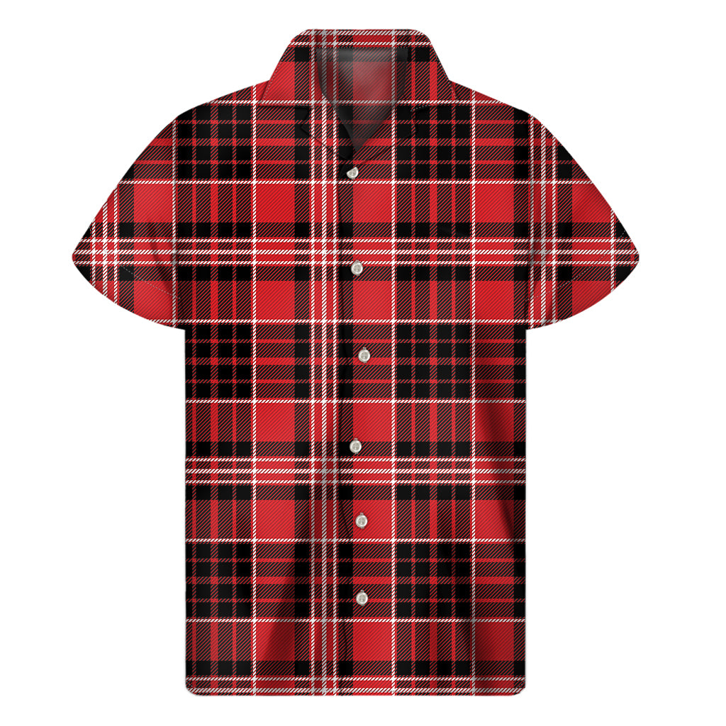 Red Black And White Scottish Plaid Print Men's Short Sleeve Shirt