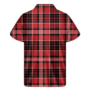 Red Black And White Scottish Plaid Print Men's Short Sleeve Shirt