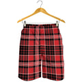 Red Black And White Scottish Plaid Print Men's Shorts