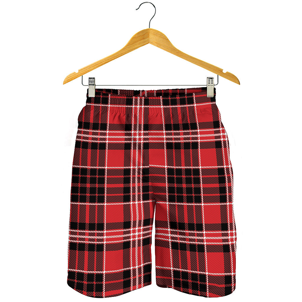Red Black And White Scottish Plaid Print Men's Shorts
