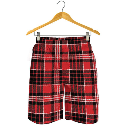 Red Black And White Scottish Plaid Print Men's Shorts