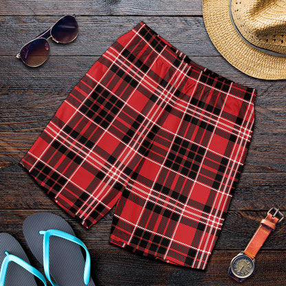 Red Black And White Scottish Plaid Print Men's Shorts