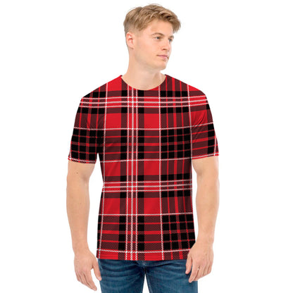 Red Black And White Scottish Plaid Print Men's T-Shirt