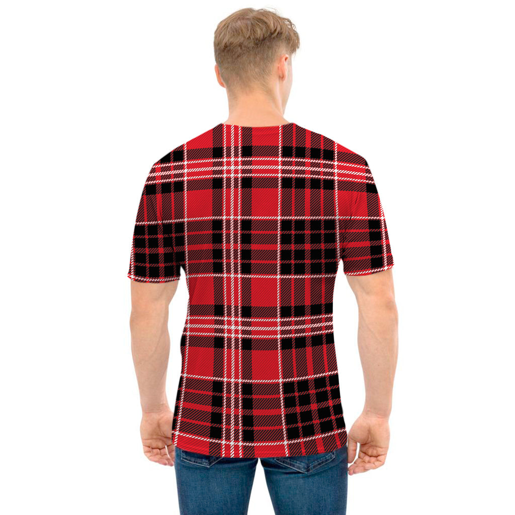 Red Black And White Scottish Plaid Print Men's T-Shirt