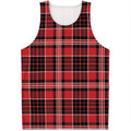 Red Black And White Scottish Plaid Print Men's Tank Top