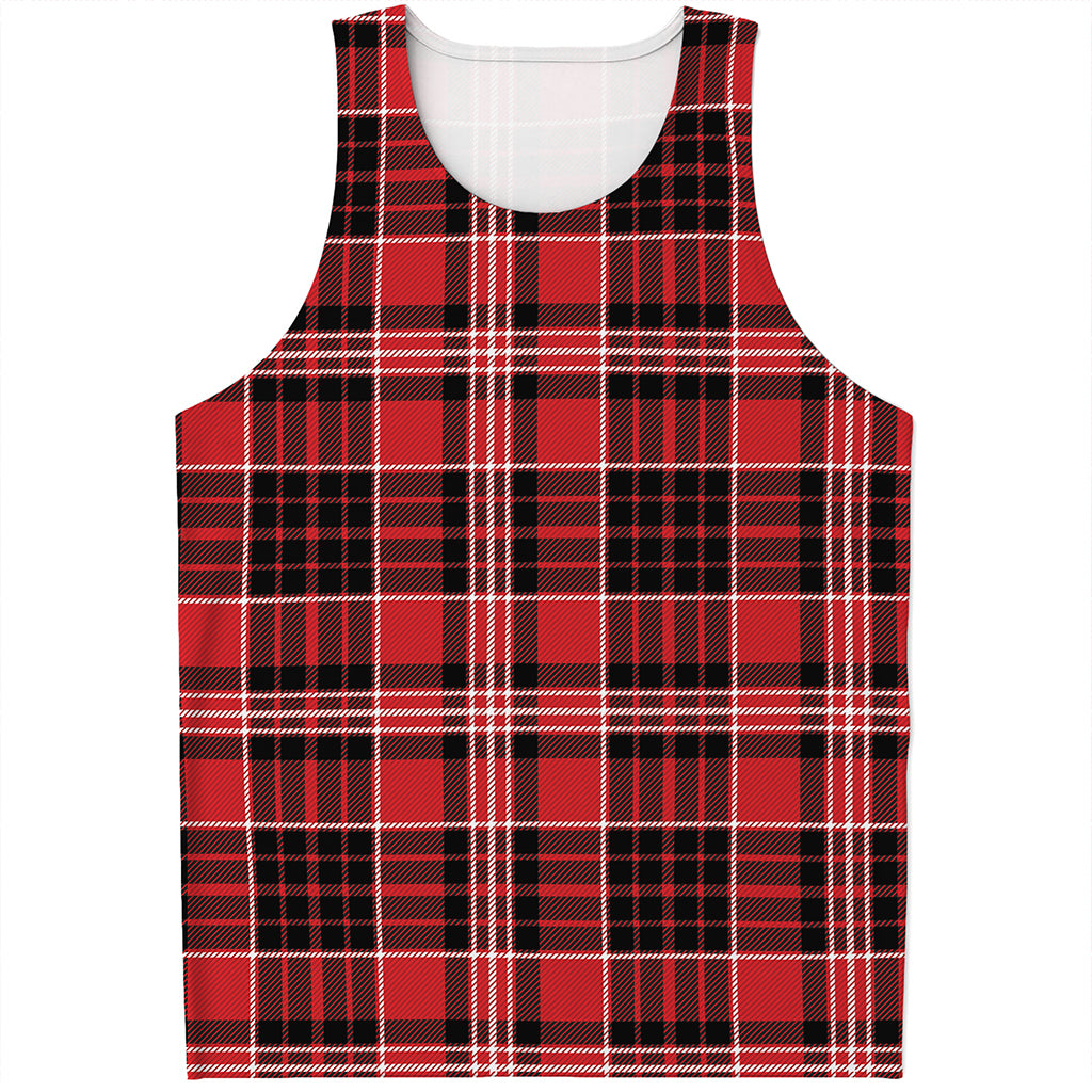 Red Black And White Scottish Plaid Print Men's Tank Top
