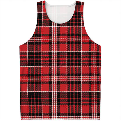 Red Black And White Scottish Plaid Print Men's Tank Top