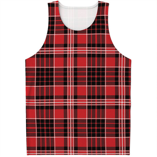 Red Black And White Scottish Plaid Print Men's Tank Top