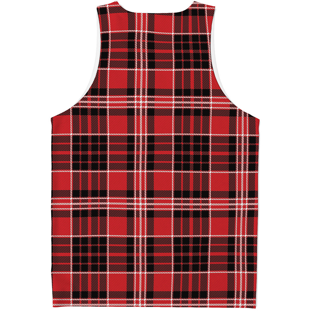 Red Black And White Scottish Plaid Print Men's Tank Top
