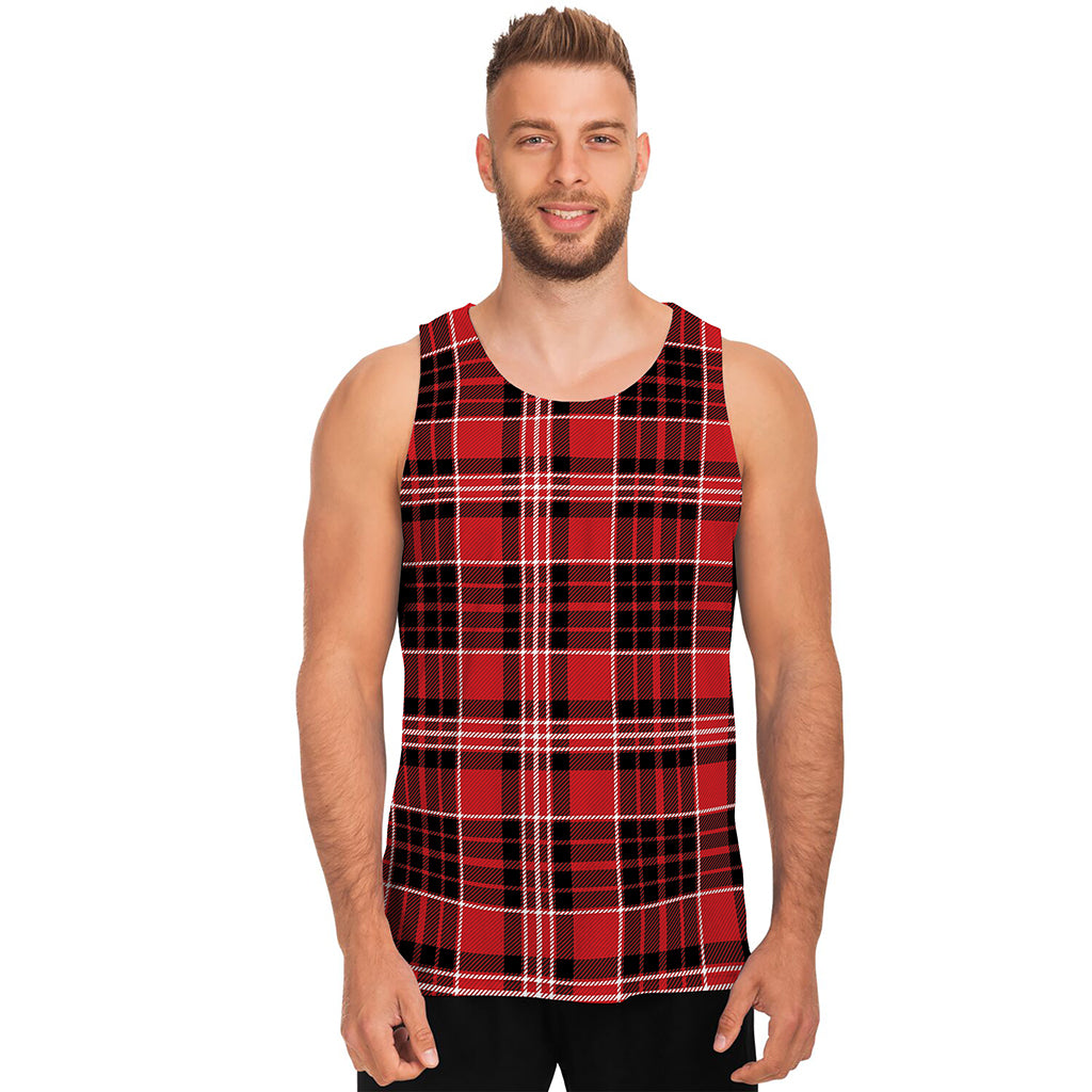 Red Black And White Scottish Plaid Print Men's Tank Top