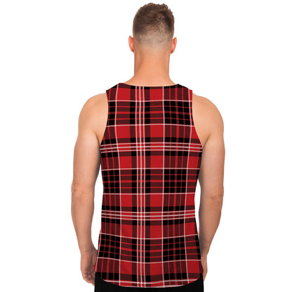 Red Black And White Scottish Plaid Print Men's Tank Top