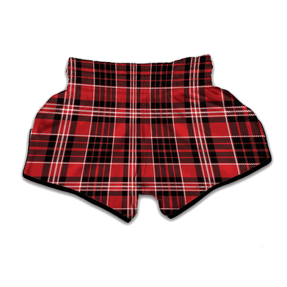 Red Black And White Scottish Plaid Print Muay Thai Boxing Shorts