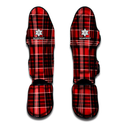 Red Black And White Scottish Plaid Print Muay Thai Shin Guard
