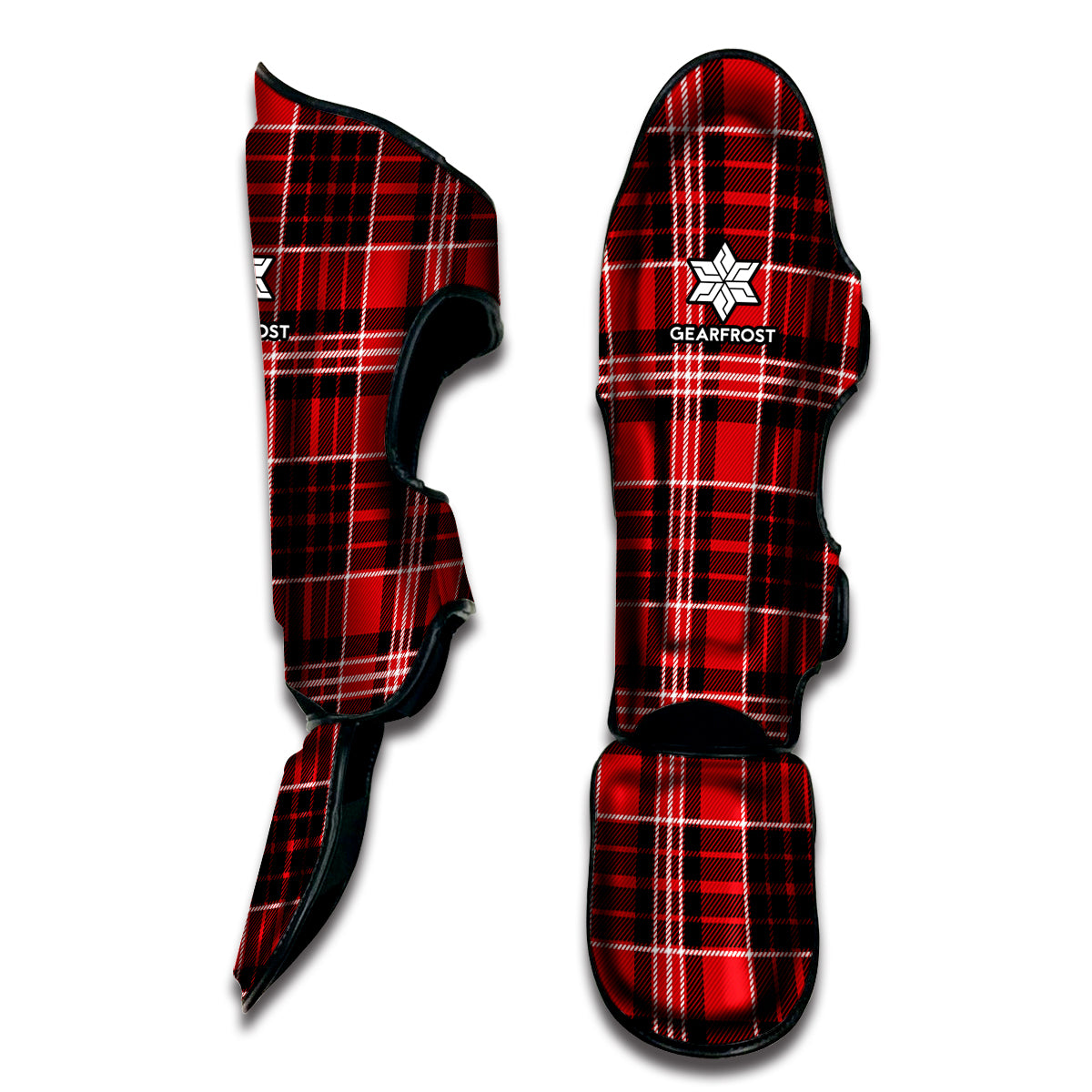 Red Black And White Scottish Plaid Print Muay Thai Shin Guard