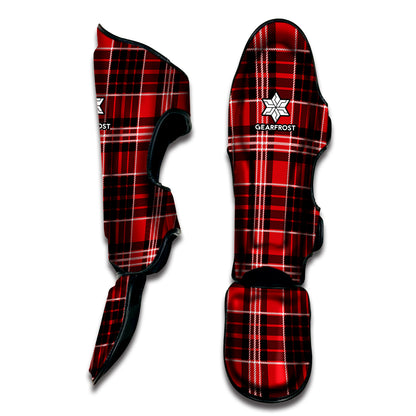 Red Black And White Scottish Plaid Print Muay Thai Shin Guard