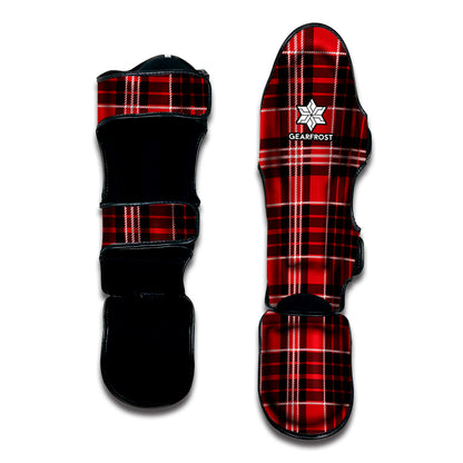Red Black And White Scottish Plaid Print Muay Thai Shin Guard