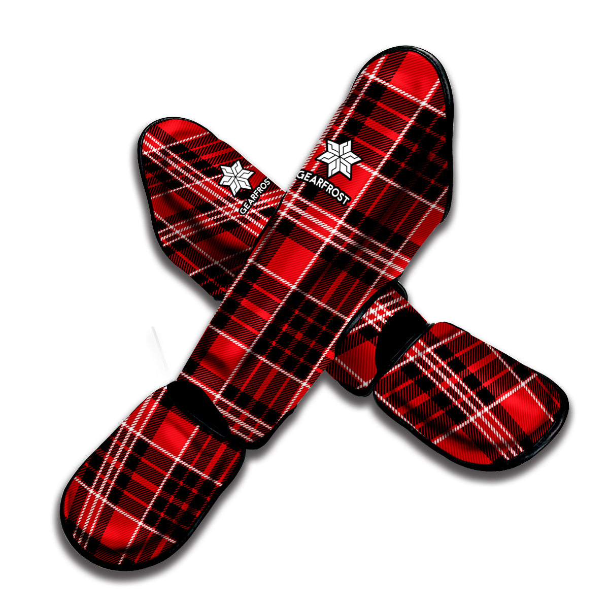 Red Black And White Scottish Plaid Print Muay Thai Shin Guard