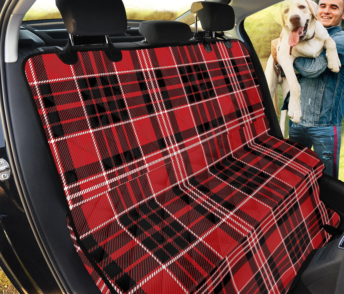 Red Black And White Scottish Plaid Print Pet Car Back Seat Cover