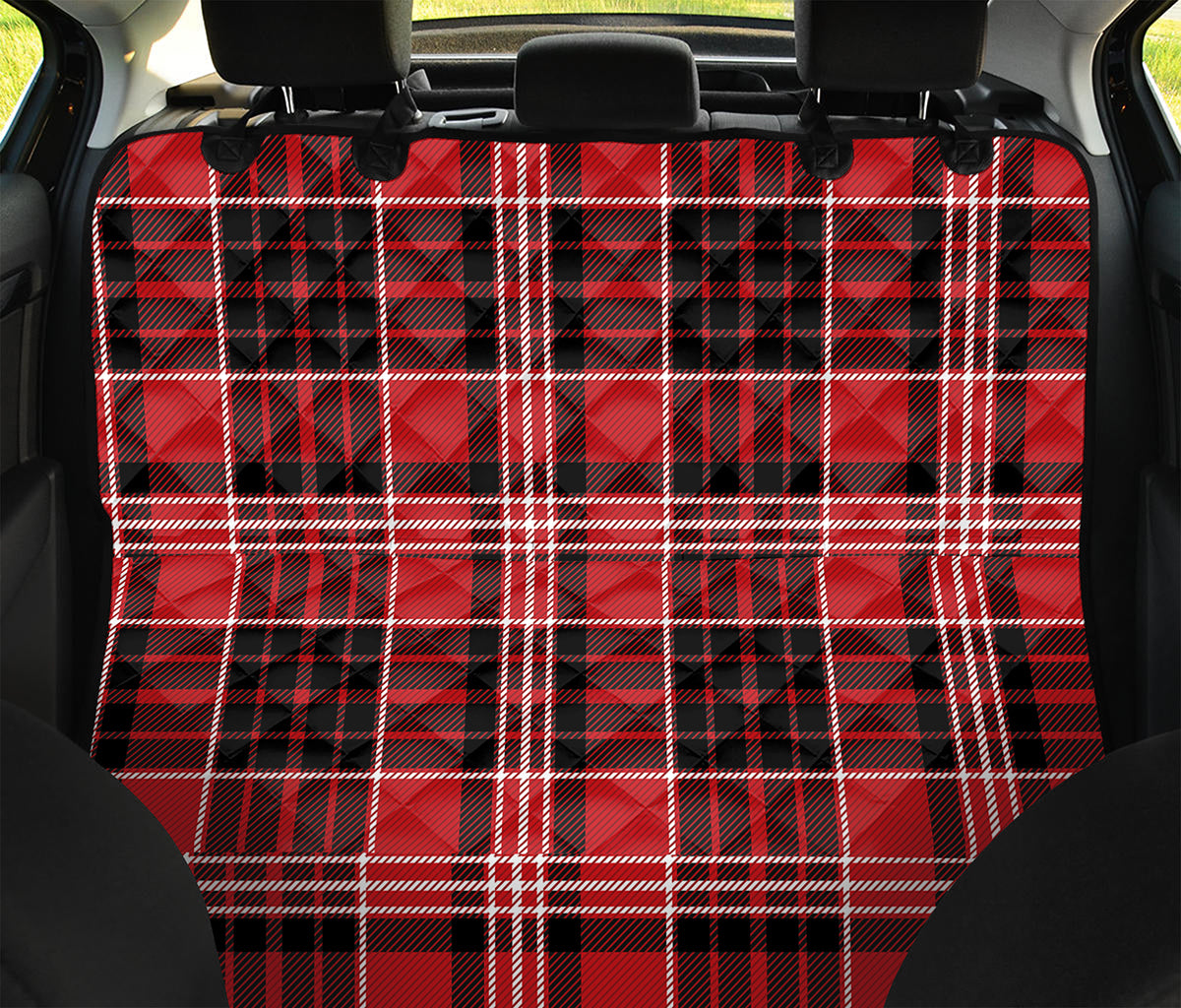 Red Black And White Scottish Plaid Print Pet Car Back Seat Cover