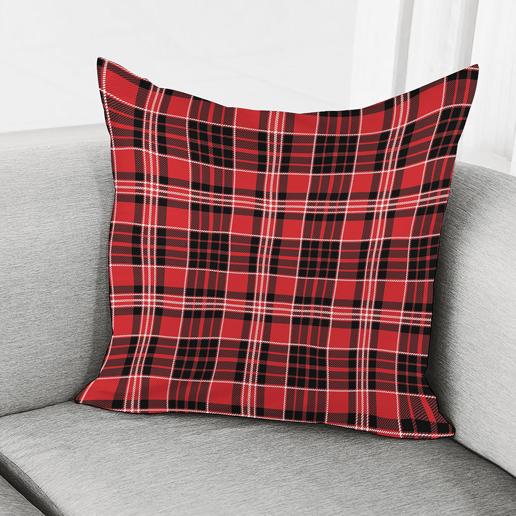 Red Black And White Scottish Plaid Print Pillow Cover
