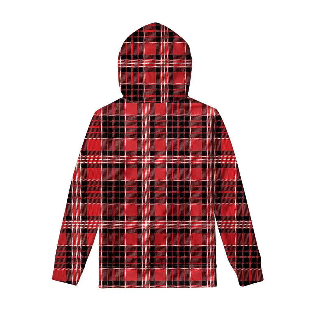 Red Black And White Scottish Plaid Print Pullover Hoodie