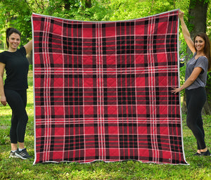 Red Black And White Scottish Plaid Print Quilt