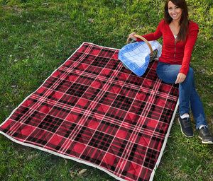 Red Black And White Scottish Plaid Print Quilt