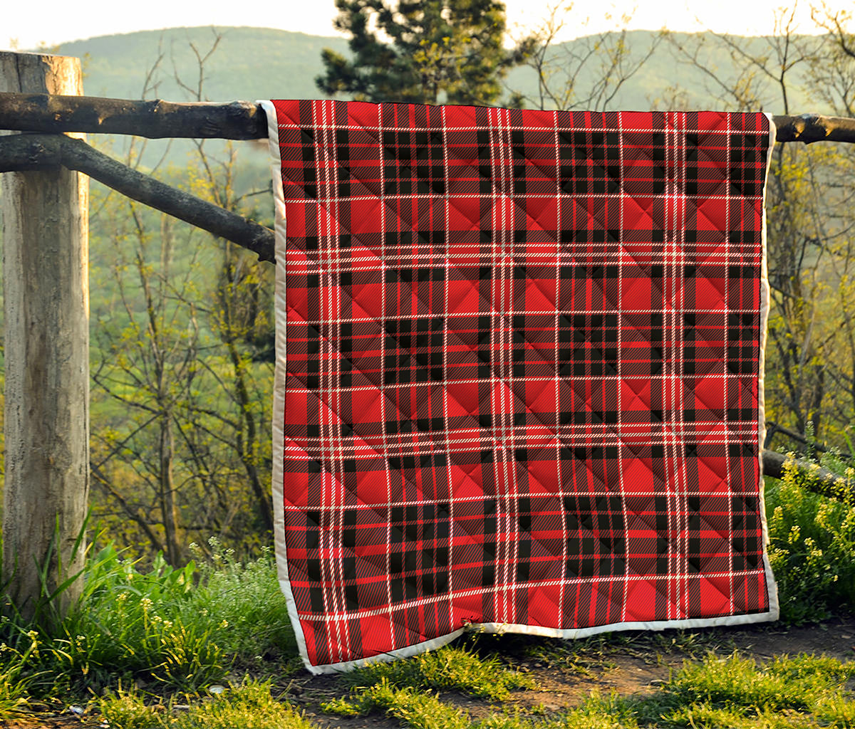 Red Black And White Scottish Plaid Print Quilt