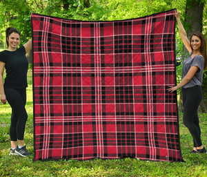 Red Black And White Scottish Plaid Print Quilt