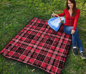 Red Black And White Scottish Plaid Print Quilt