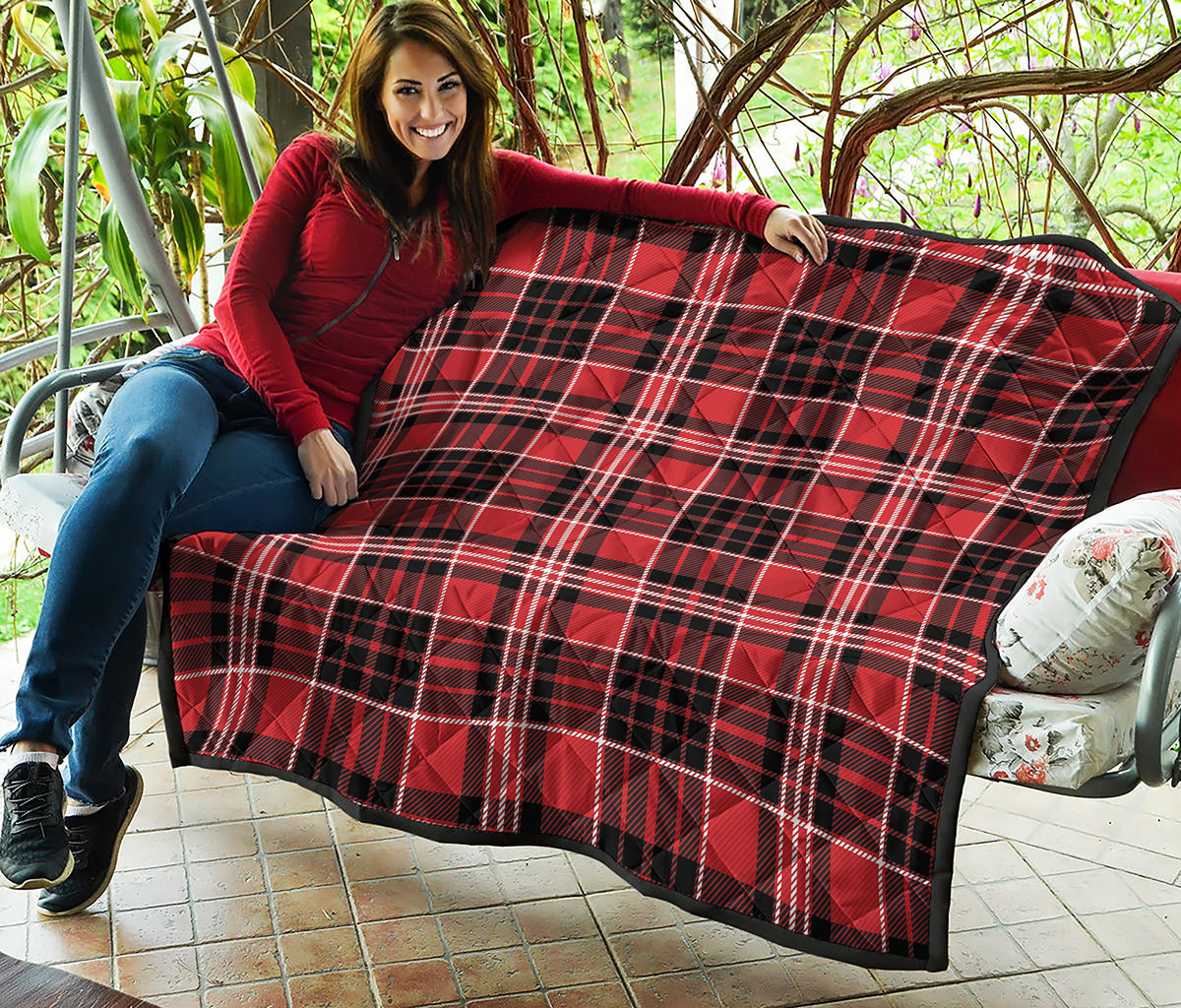 Red Black And White Scottish Plaid Print Quilt