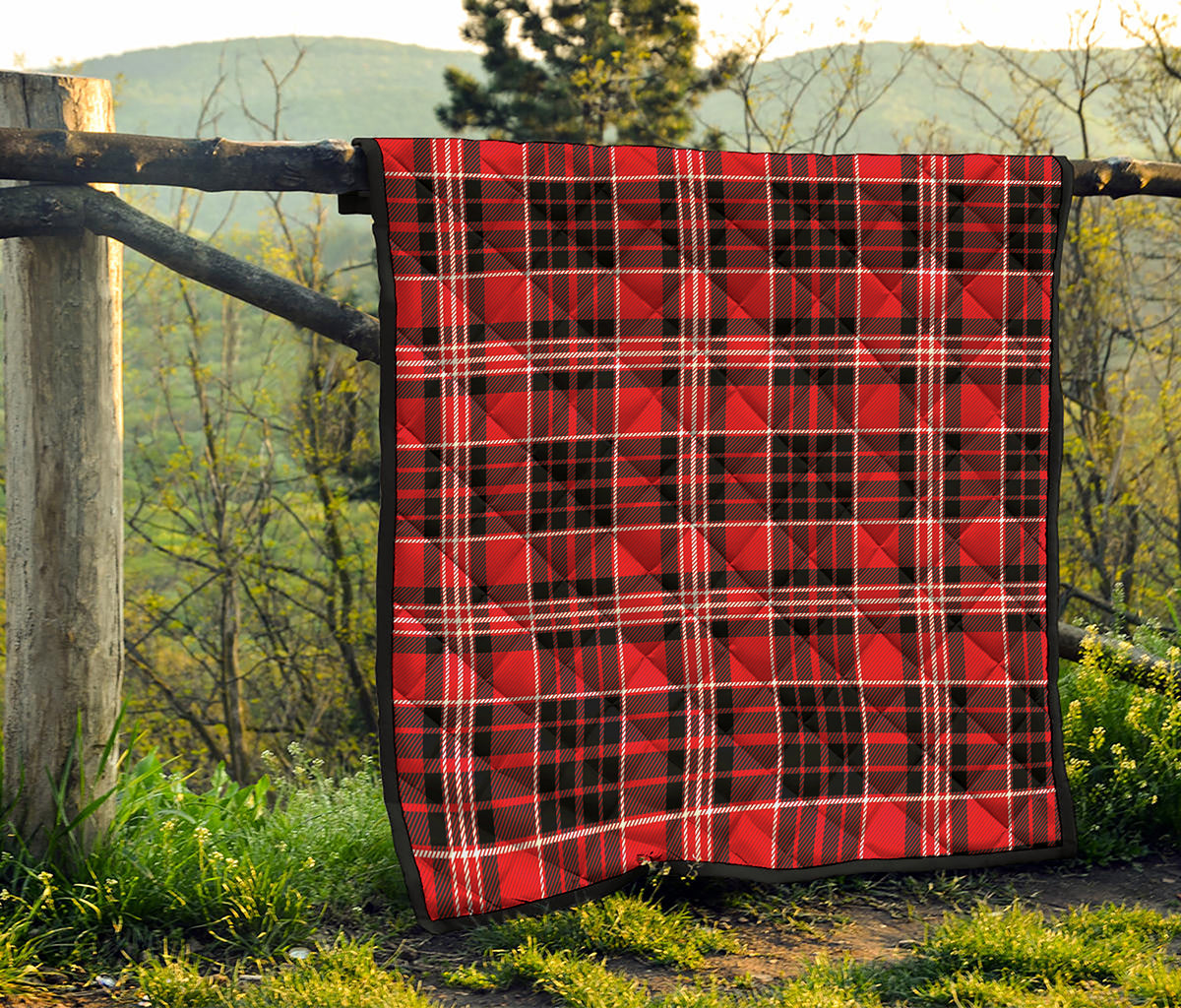 Red Black And White Scottish Plaid Print Quilt