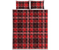 Red Black And White Scottish Plaid Print Quilt Bed Set