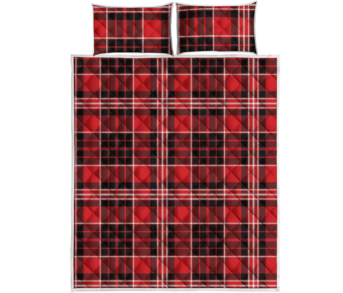 Red Black And White Scottish Plaid Print Quilt Bed Set