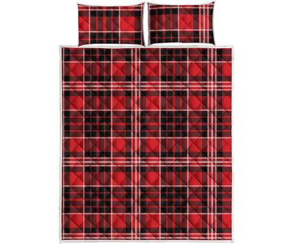 Red Black And White Scottish Plaid Print Quilt Bed Set