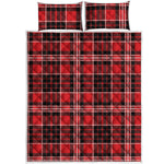Red Black And White Scottish Plaid Print Quilt Bed Set