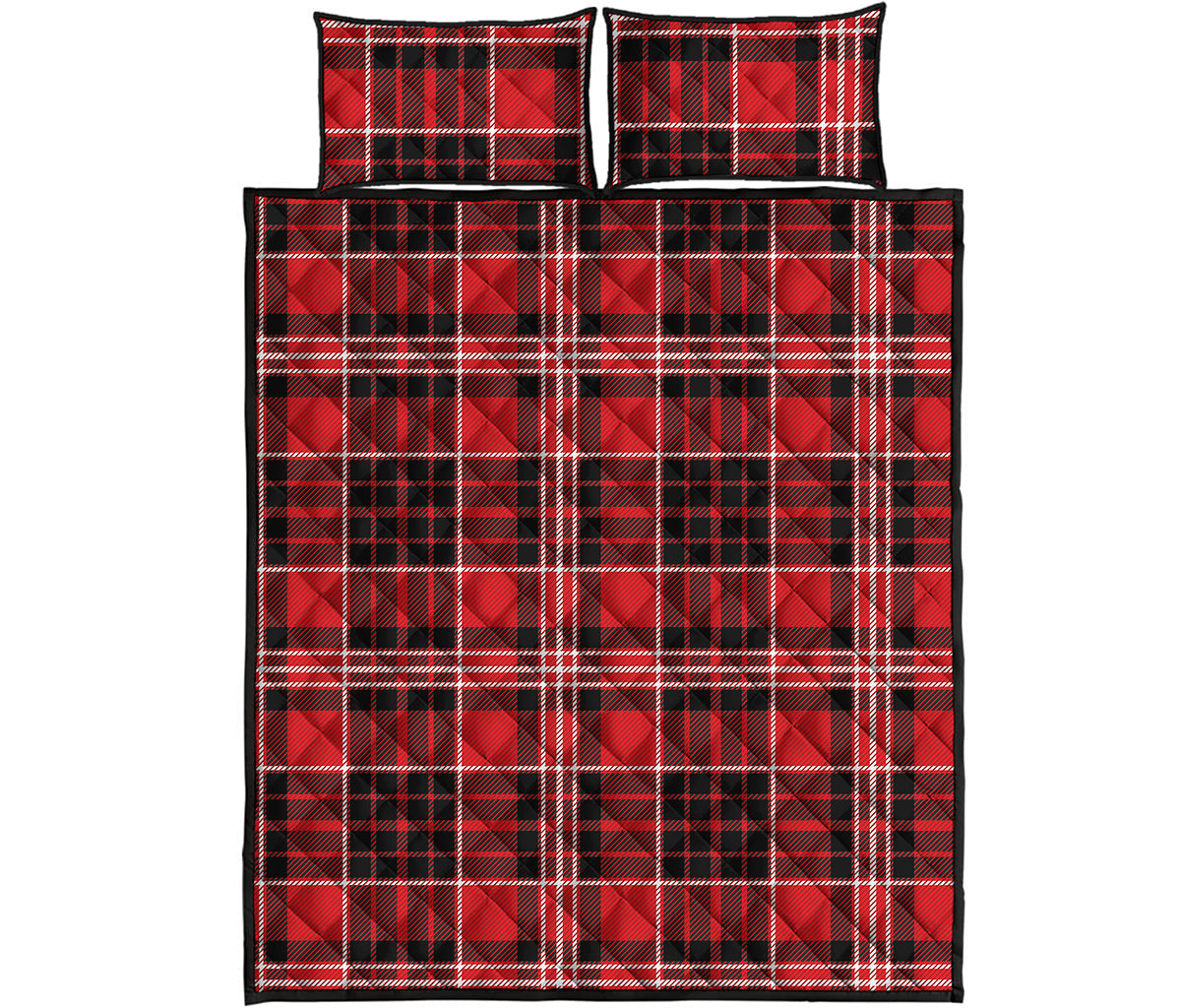 Red Black And White Scottish Plaid Print Quilt Bed Set