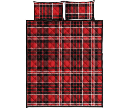 Red Black And White Scottish Plaid Print Quilt Bed Set