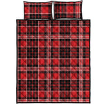 Red Black And White Scottish Plaid Print Quilt Bed Set