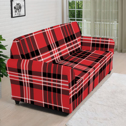 Red Black And White Scottish Plaid Print Sofa Cover